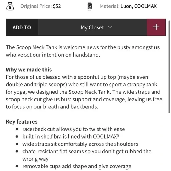 50% OFF MOVING SALE Lululemon Scoop Neck Tank Top Luon Classic - Picture 11 of 11